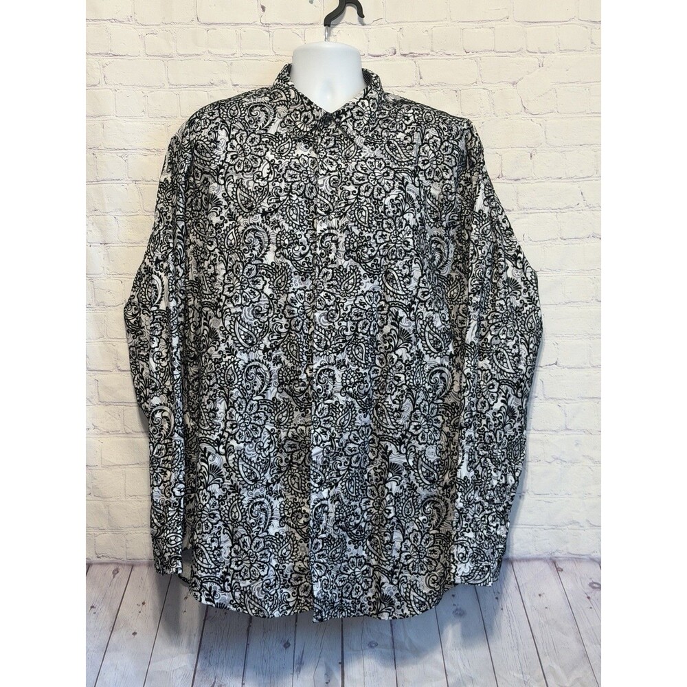Kilburne & Finch 3XLT Bohemian Paisley Shirt Retro Mod Long Sleeve Button-Up Big
